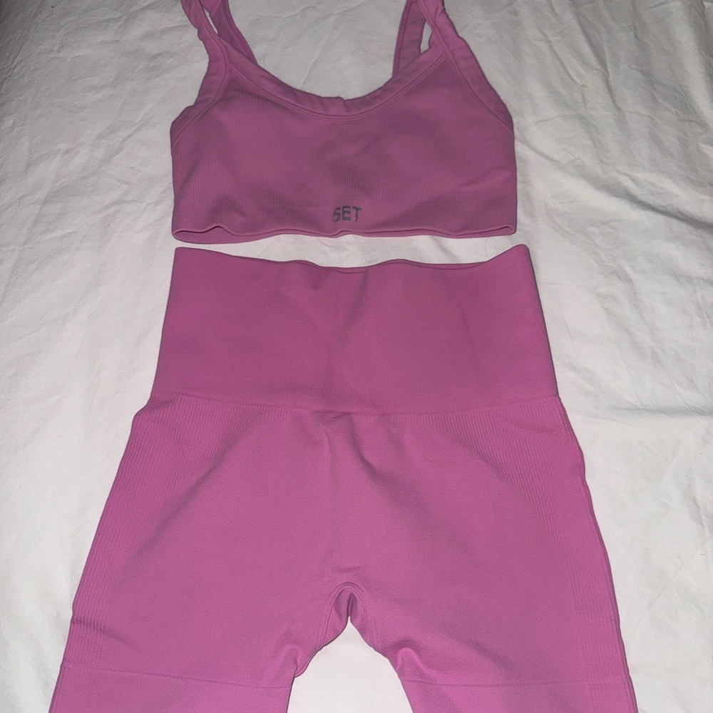 SET Active Pink Ribbed Sports Bra Crop Top